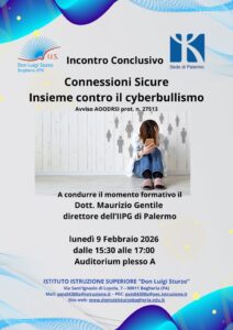 Locandina rappresentante incontro finale progetto “Connessioni sicure – Insieme contro il Cyberbullismo”